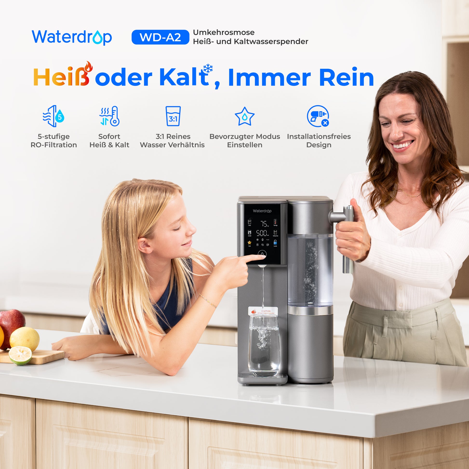 Waterdrop A2 Auftisch Umkehrosmose Wasserfilter mit Heißwasser