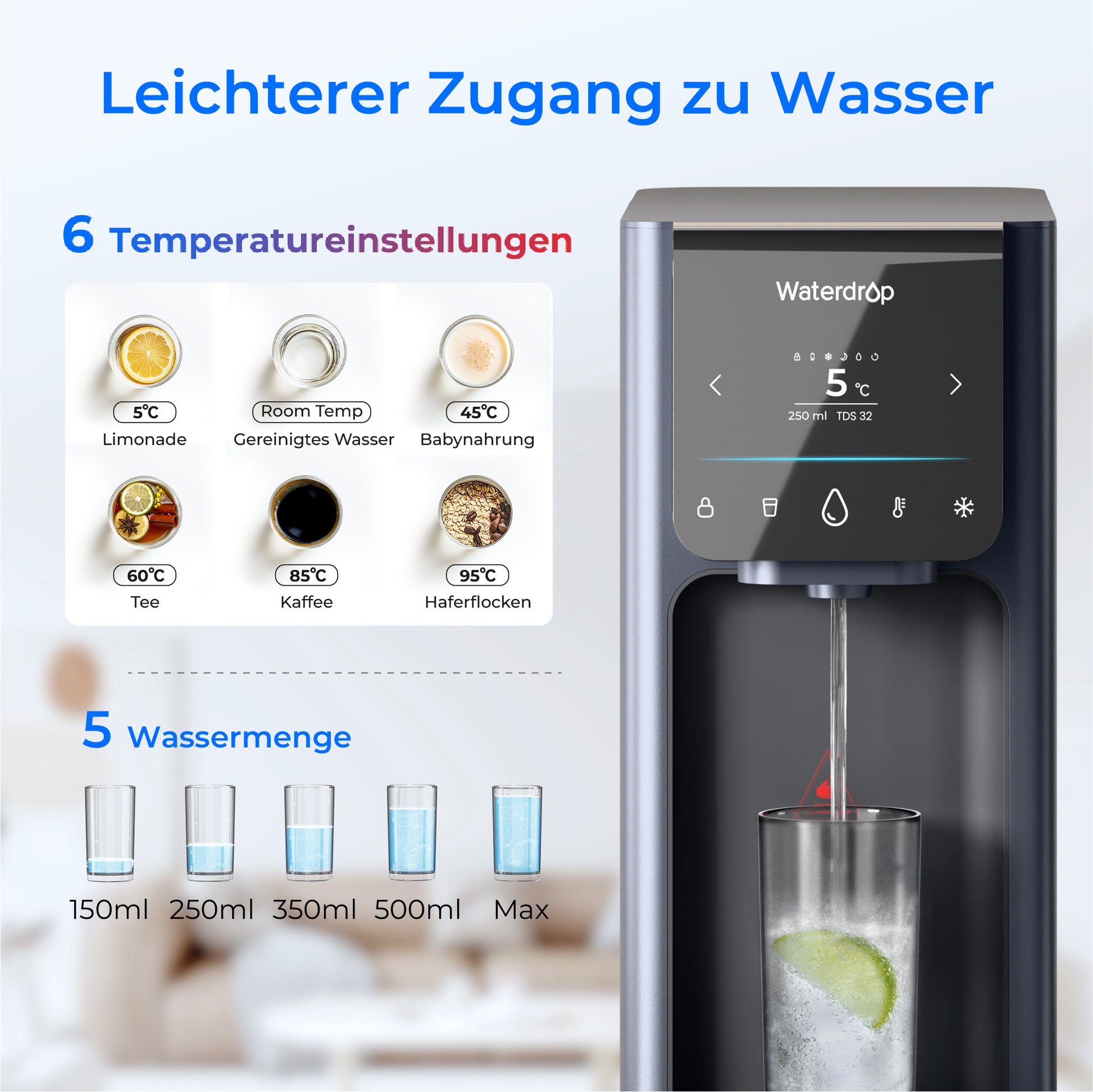 Waterdrop A1 Auftisch Umkehrosmose Wasserfilter mit UV