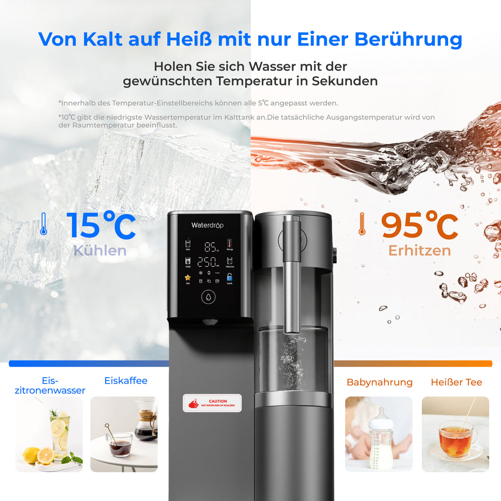 Waterdrop A2 Auftisch Umkehrosmose Wasserfilter mit Heißwasser