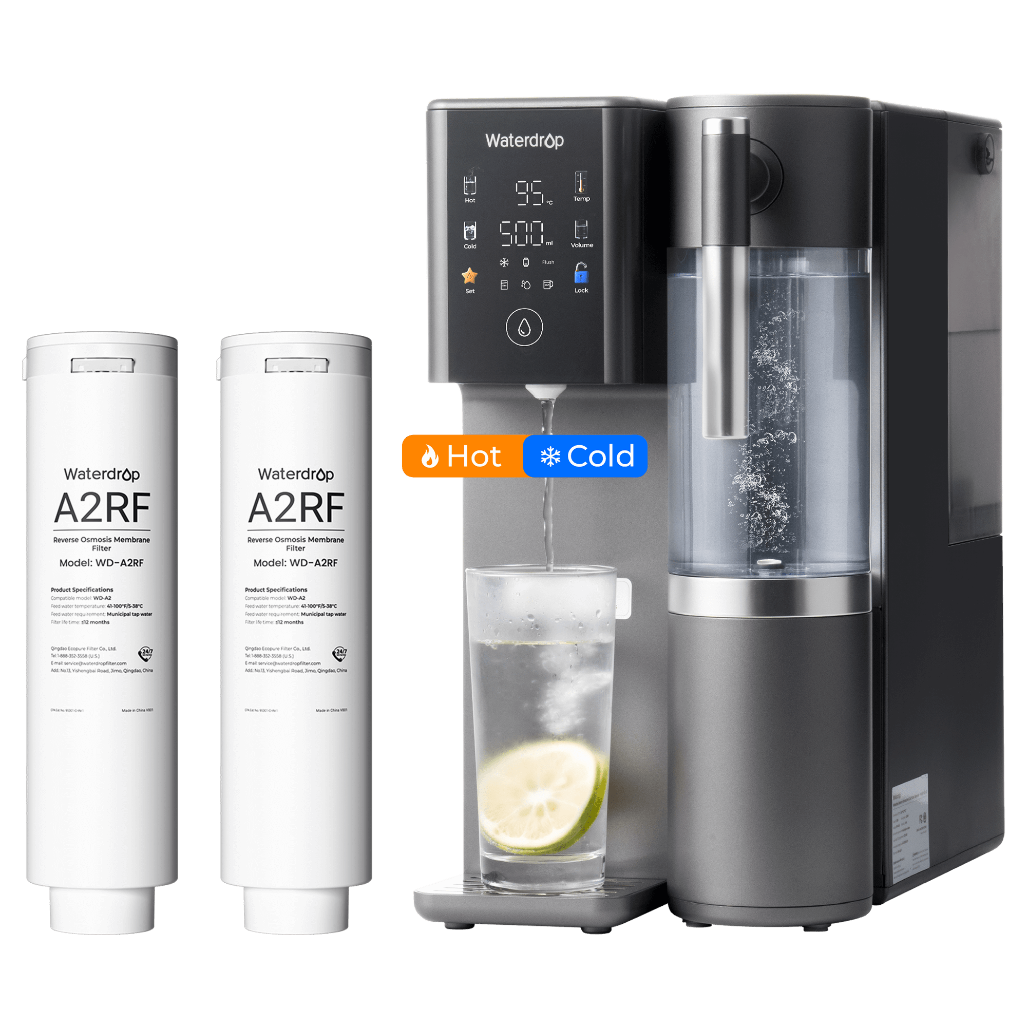 Waterdrop A2 Auftisch Umkehrosmose Heißwasser mit RO-Ersatzfilter A2RF, 2-Jahres-Kombi