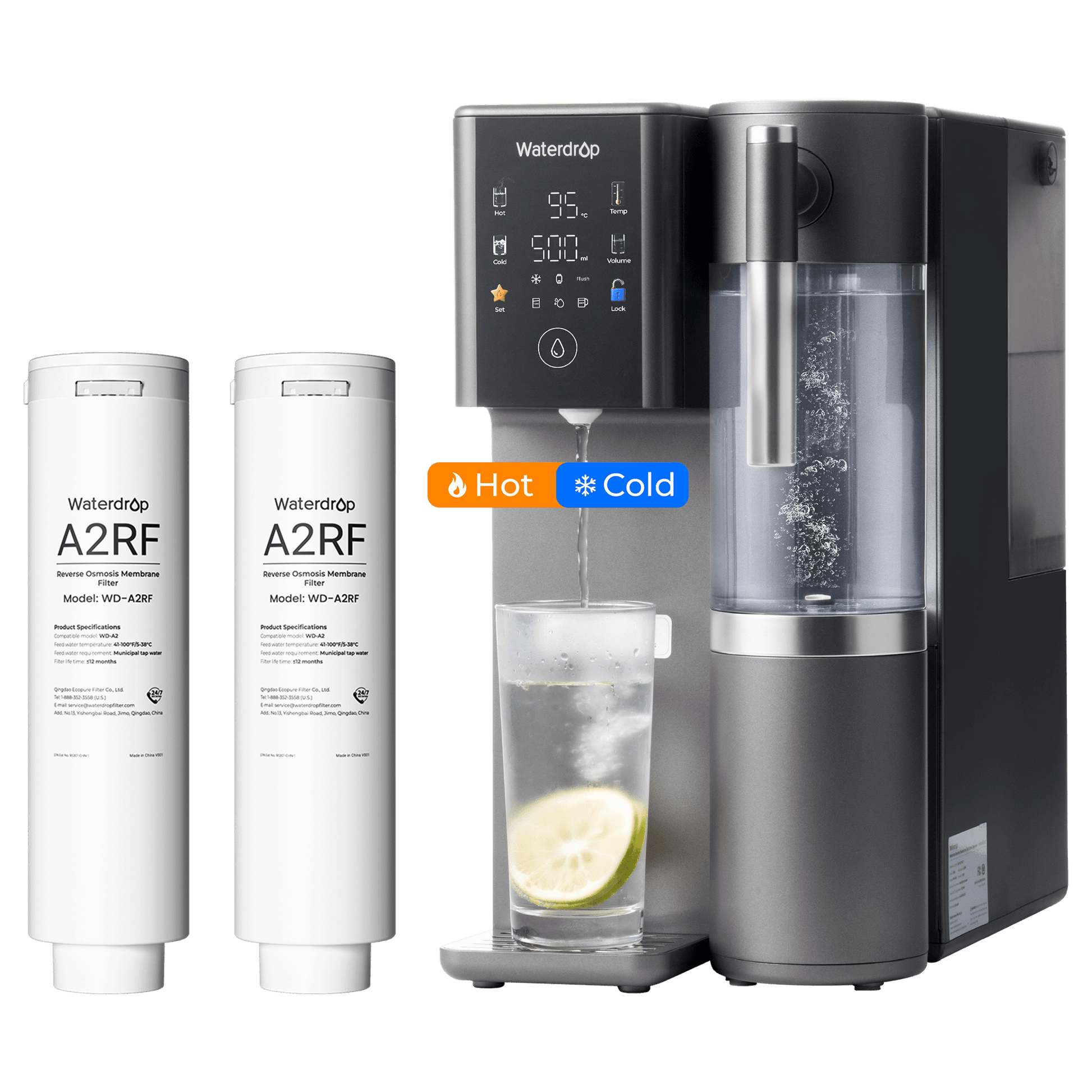 Waterdrop A2 Auftisch Umkehrosmose Heißwasser mit RO-Ersatzfilter A2RF, 2-Jahres-Kombi