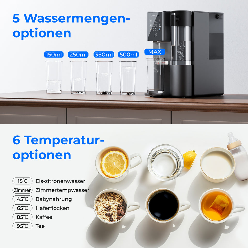 Waterdrop A2 Auftisch Umkehrosmose Wasserfilter mit Heißwasser