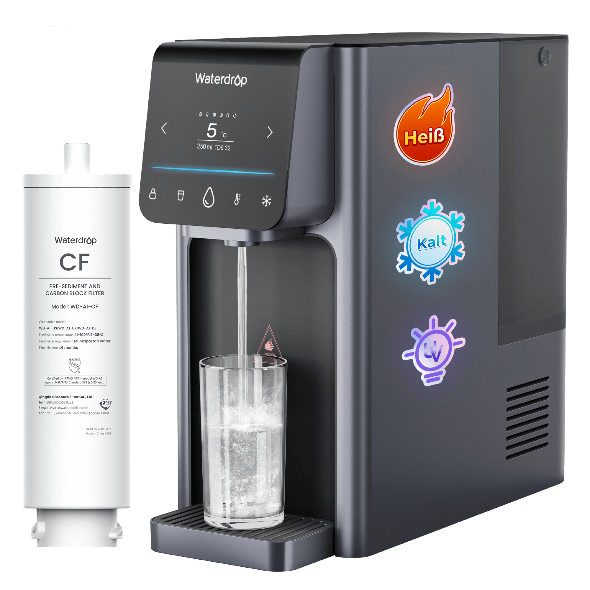 Waterdrop A1 Umkehrosmose Heiß-Kaltwasser-Spender mit CF-Ersatzfilter Combo