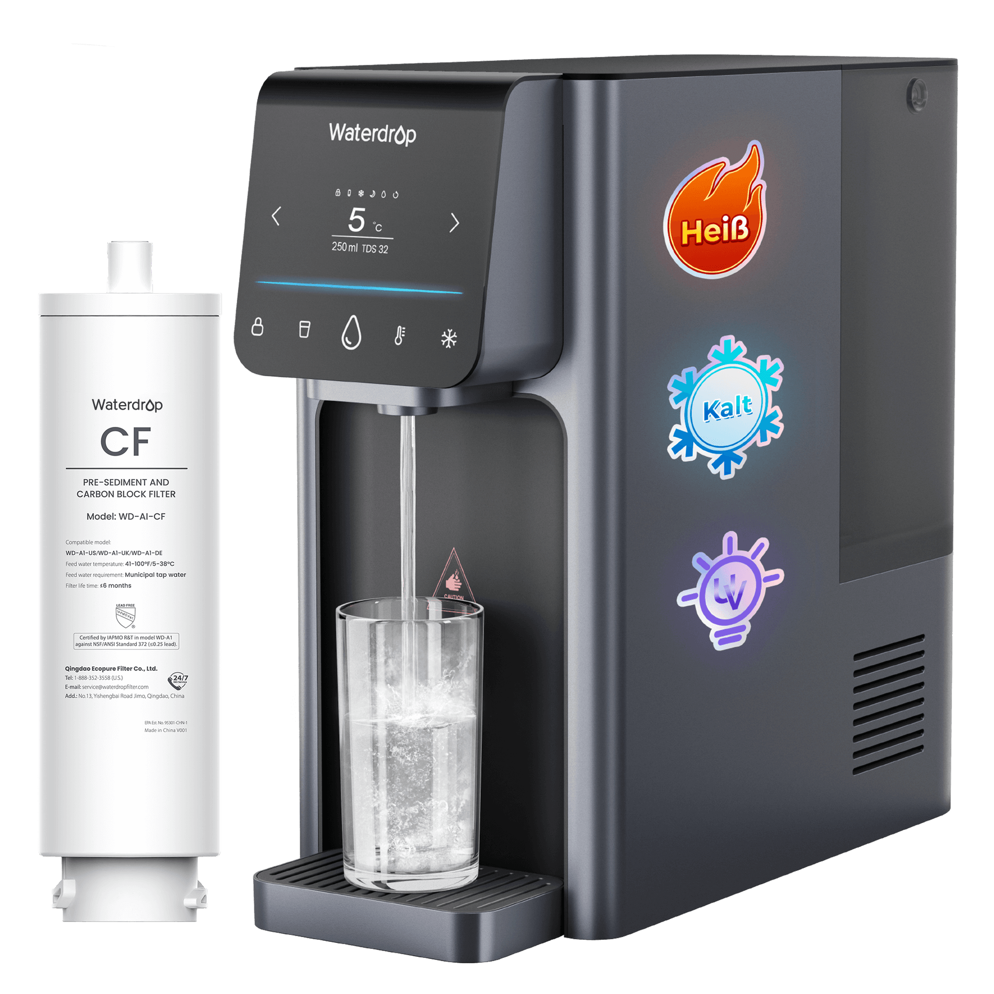 Waterdrop A1 Umkehrosmose Heiß-Kaltwasser-Spender mit CF-Ersatzfilter Combo