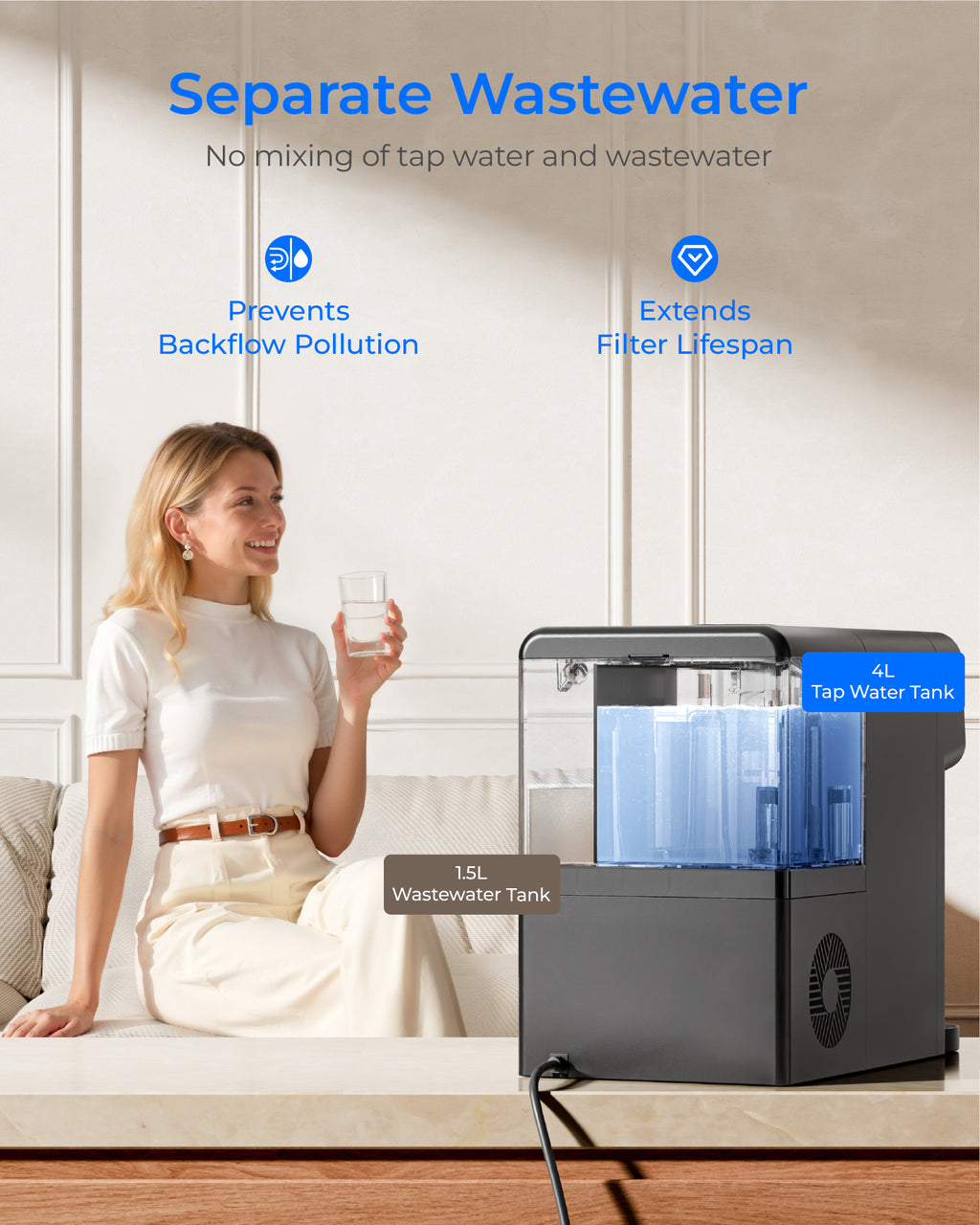 Waterdrop M6CG Mineral, Sofortheiß & Kalt Umkehrosmoseanlage, mit Glaskanne