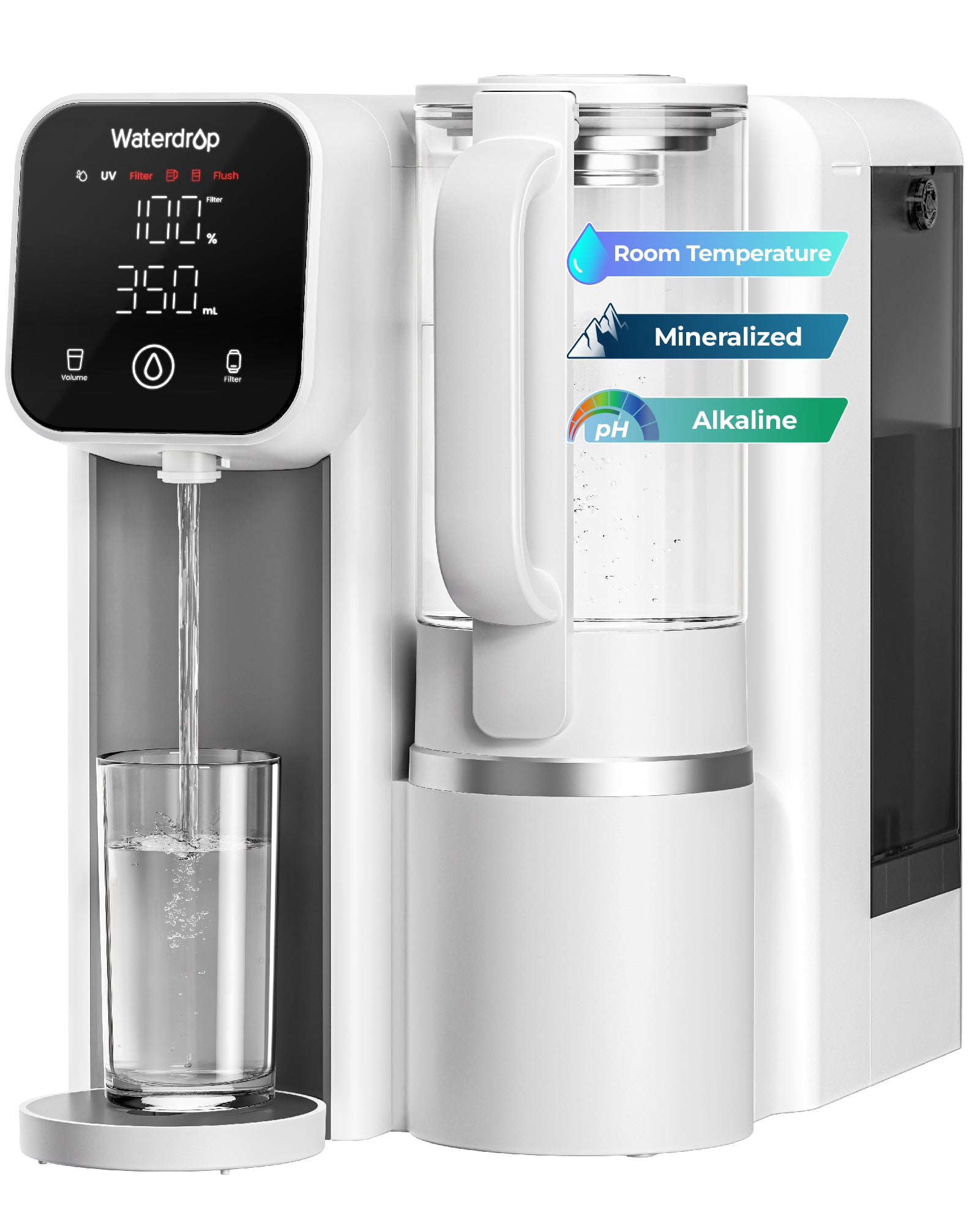 Waterdrop M6SL Mineral-Auftisch-RO-System, 8-Stufig, 3:1 Reinwasser-Abwasser-Verhältnis, mit Glaskaraffe, NSF/ANSI 372 & 58 Zertifiziert, Raumtemperatur