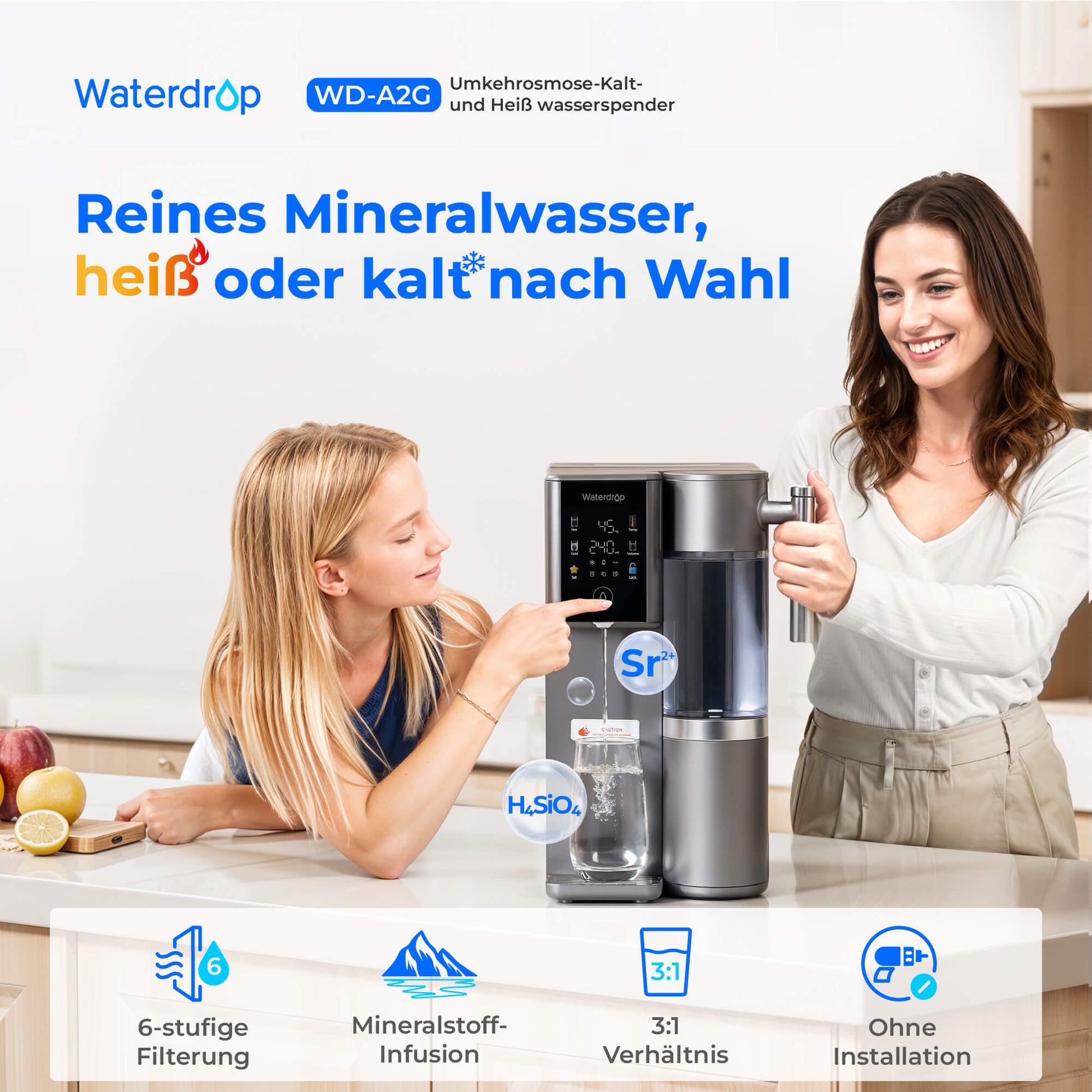 Waterdrop Remineralisierungs-RO-Wasserspender mit Heiß- & Kaltwasser, A2G
