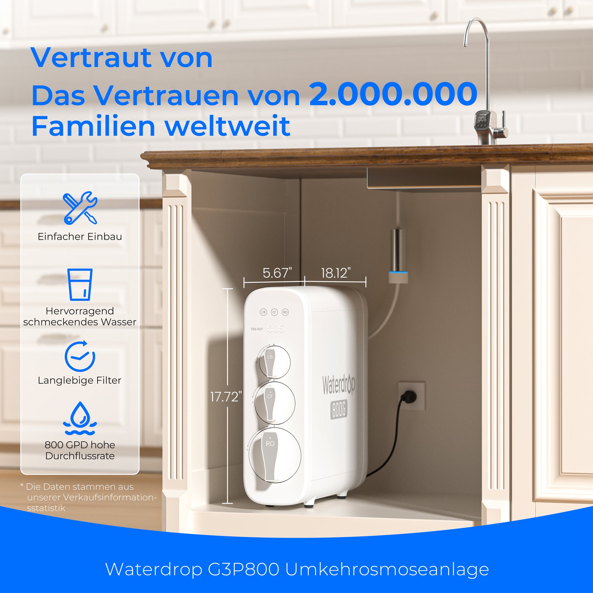800 GPD Tankloses RO-System mit UV-Sterilisationslicht - 2 year combo