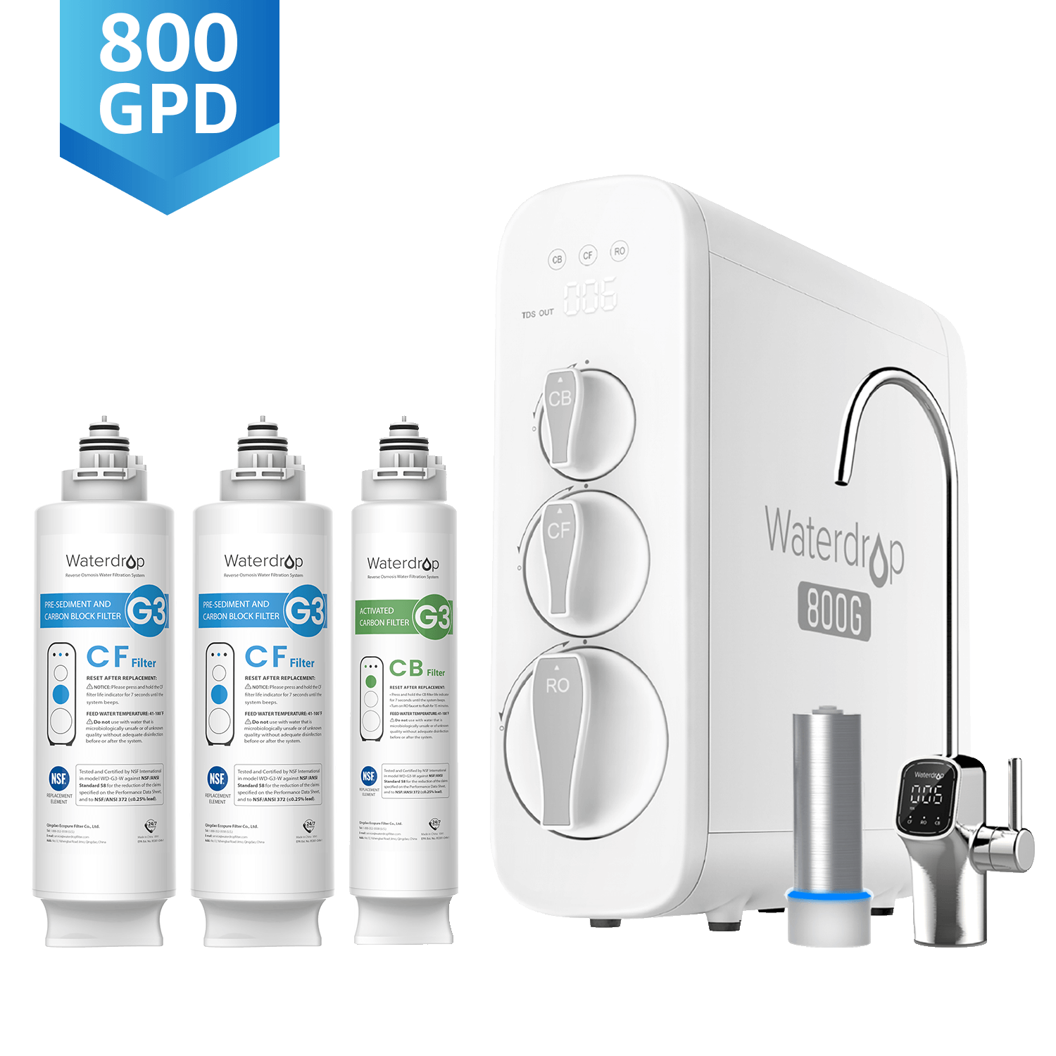 800 GPD Tankloses RO-System mit UV-Sterilisationslicht - 2 year combo