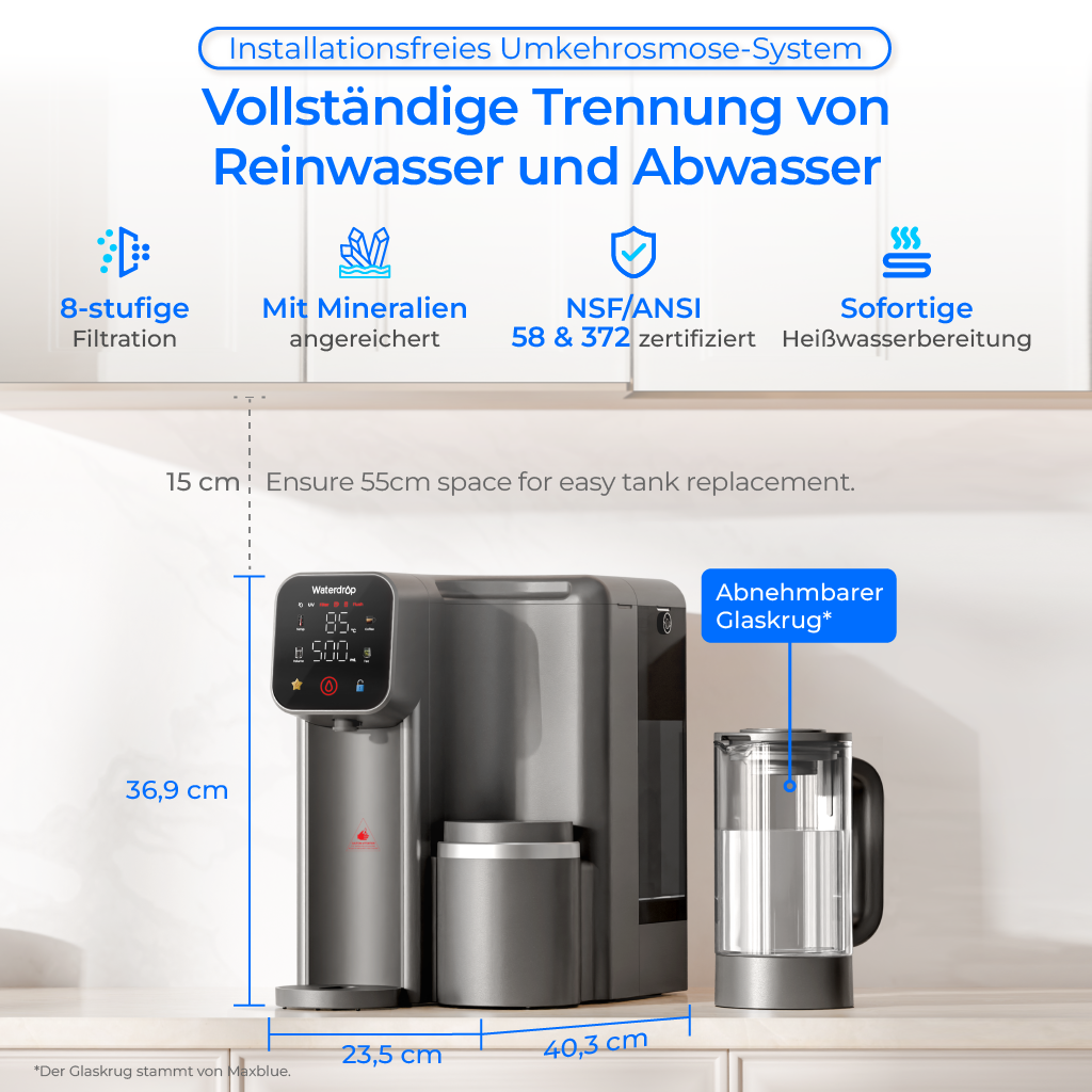 Waterdrop M6HG Auftisch-Umkehrosmoseanlage mit Sofort-Heißwasser