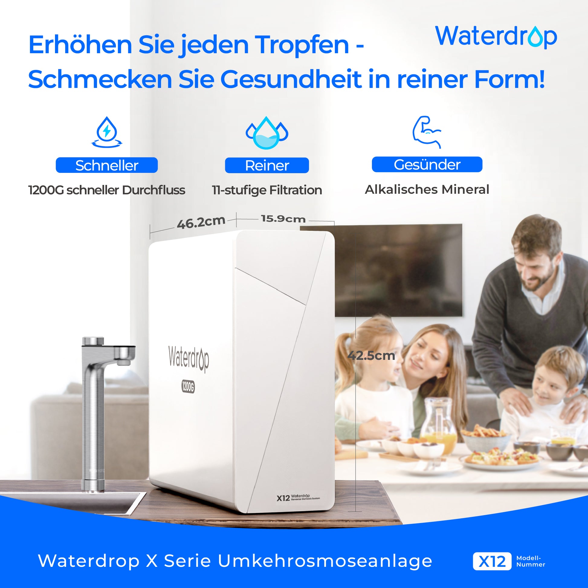 Waterdrop X-Serie Umkehrosmose-System, X12-F2A, 1 year combo