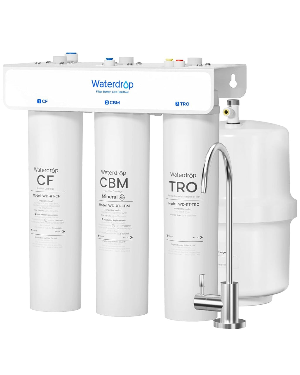 Waterdrop WD-T3-T 220 GPD, 7-stufiges Umkehrosmose-Remineralisierungssystem, 2:1 Reinwasser zu Abwasser, NSF/ANSI 372-zertifiziertes Wasserfiltersystem, Untertisch-Umkehrosmose-Wasserfilter mit Tank