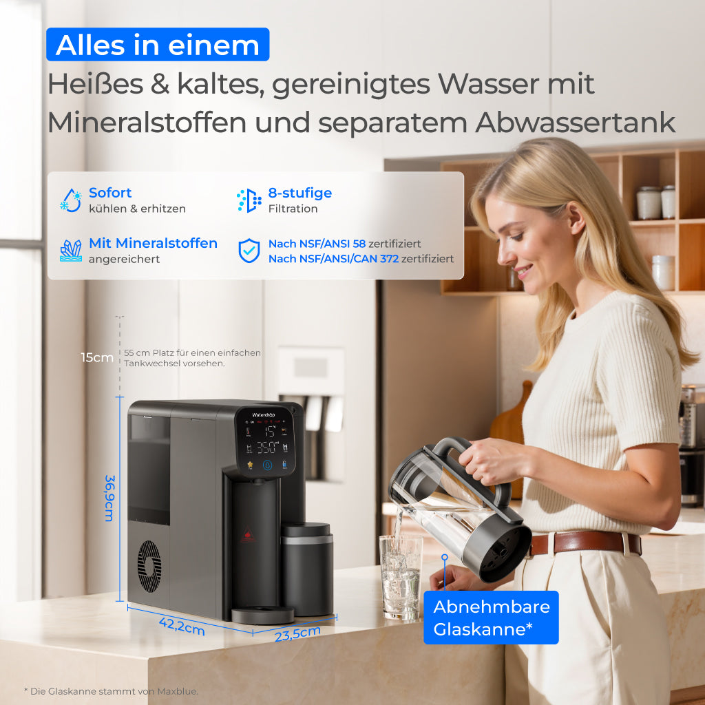 Waterdrop M6CG Mineral, Sofortheiß & Kalt Umkehrosmoseanlage, mit Glaskanne