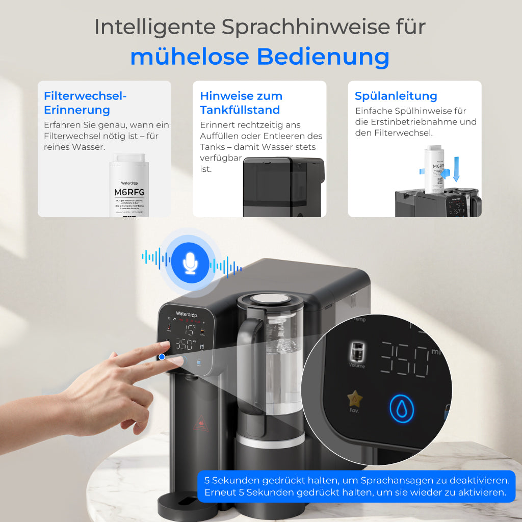 Waterdrop M6CG Mineral, Sofortheiß & Kalt Umkehrosmoseanlage, mit Glaskanne
