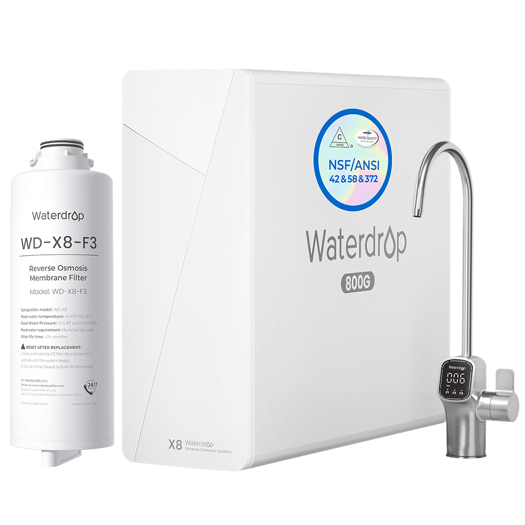 Waterdrop X8 Tankloser Untertisch Umkehrosmose Wasserfilter 800 GPD mit F3 Ersatzfilter